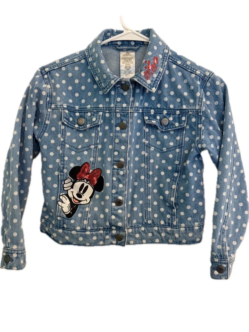 Disney Store Orlando- Minnie Mouse Polka-Dot Denim Jacket Girls Size 7/8